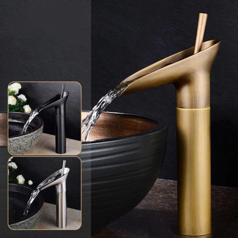 Streamo - Waterfall Bathroom Cranes – Single Handle Vessel Sink Faucet